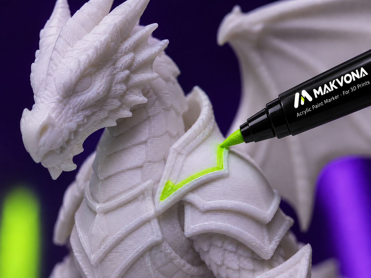 Marker tip adding color to a dragon model
