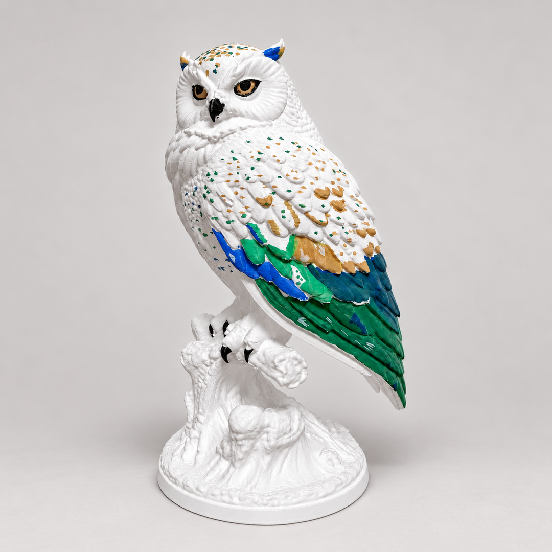 Colorfully painted owl model